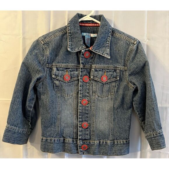 Split Clothing Womens Small Jean‎ Denim Jacket With Big Red Buttons S - Picture 1 of 5